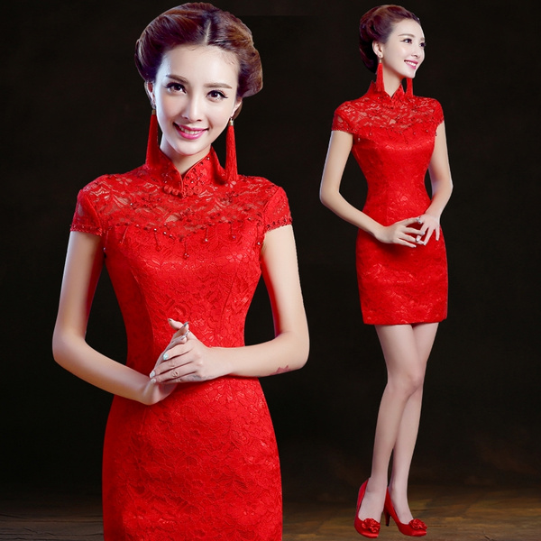 Short Chinese Traditional Dress Red ...